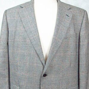 Brooks Brothers Loro Piana Wool Gray Prince of Wales Plaid Sport Coat 46L Italy